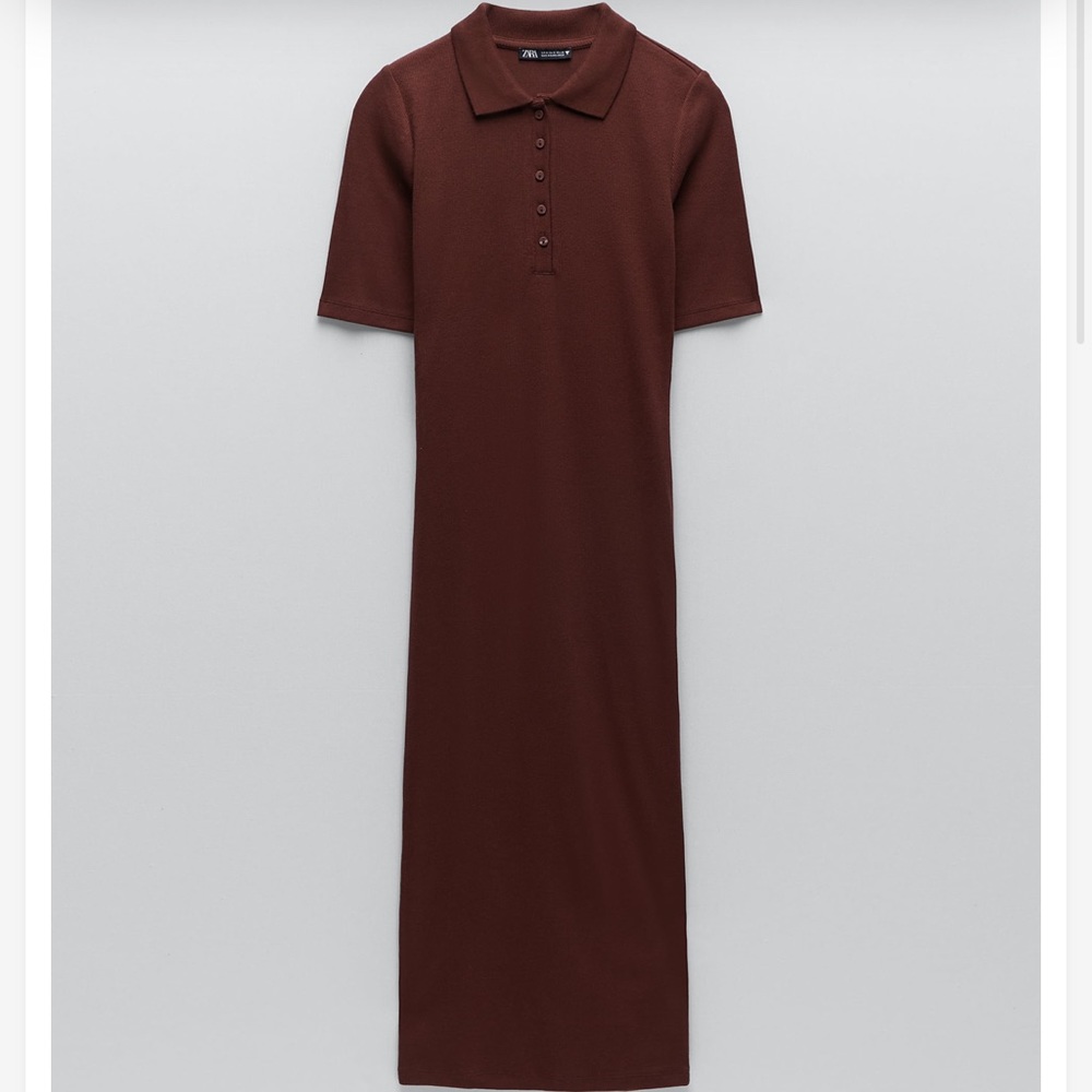 ZARA NWOT Ribbed Midi Polo Dress